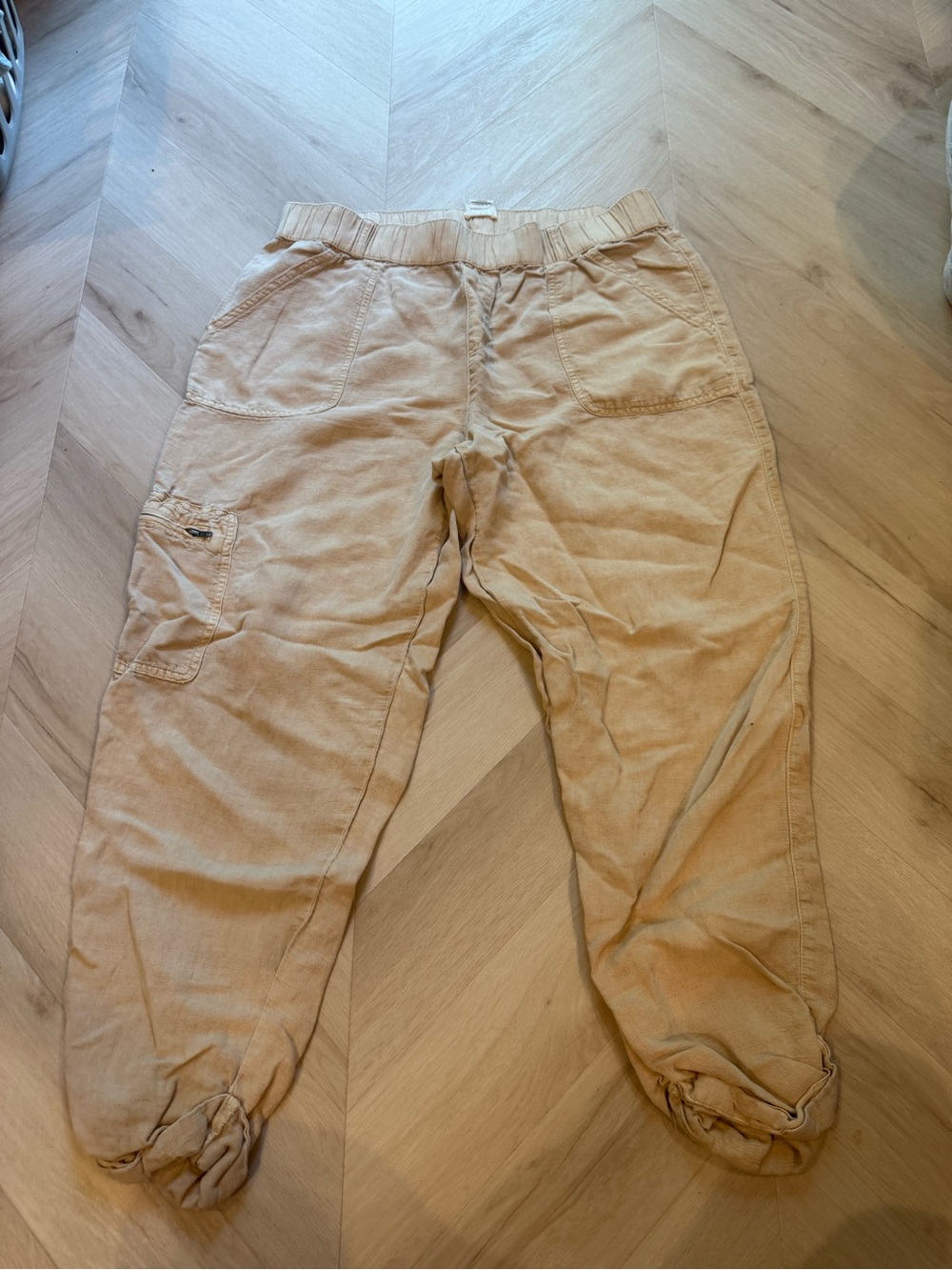 Womens Casual Elastic-Waist Tan Pants